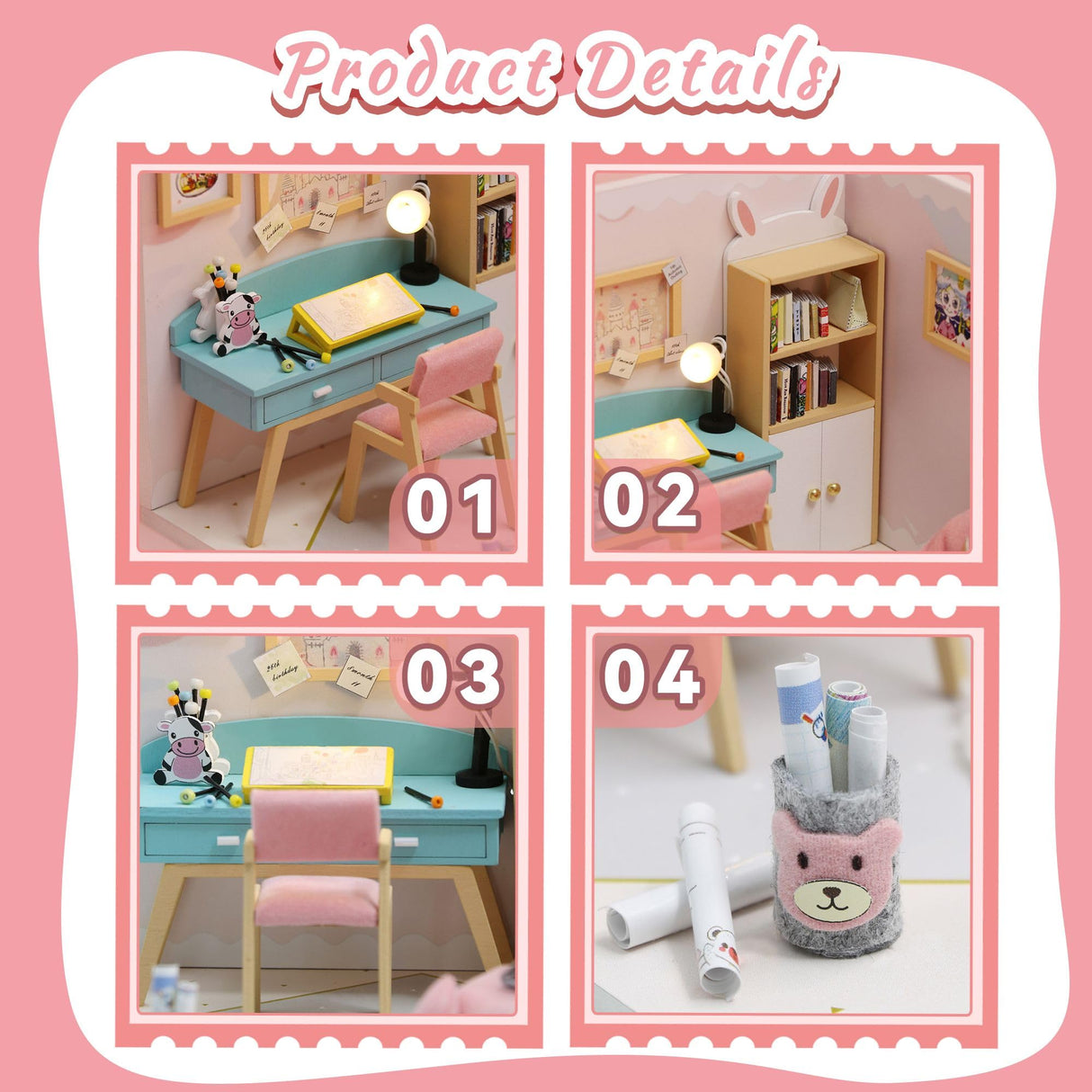 Kisoy Dollhouse Miniature with Furniture Kit, DIY 3D Wooden DIY House Kit A Corner of a Small Apartment Style with Dust Cover & LED,Handmade Tiny House Toys for Kids Adults Gift (Study Room) Kisoy