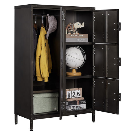 BYNSOE Metal Locker Storage Cabinet, 55.11” Employees Locker Wardrobe Industrial Steel Storage Cabinet with Hanging Rod Bar, Shelves and 4 Lockable Doors Vintage Locker for Home, School, Office, Gym BYNSOE