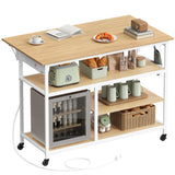 VASAGLE Kitchen Island with Drop Leaf, 47.2" Width Rolling Kitchen Cart with Power Strip, Extendable Worktop, Workbench,Pegboard, Adjustable Shelf, Golden Oak and Cloud White UKKI013Y01 VASAGLE