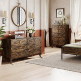 Fameill 59'' Farmhouse 6 Drawers Dresser, Wide Wood Dresser TV Stand, Storage Cabinet with Metal Handles and Generous Storage Space, Dresser for Bedroom, Closet, Hallway, Rustic Brown Fameill