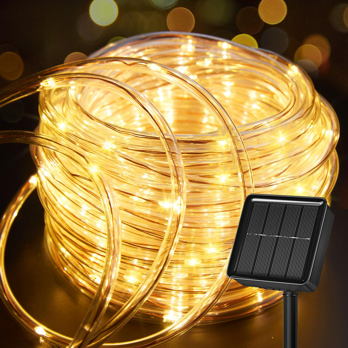 Brightown Solar Rope Lights, 39FT 100LED Outdoor Solar String Lights, IP65 Waterproof Solar Powered Fairy Lights with 8 Lighting Modes for Party Garden Yard Home Holiday Tree Decoration, Warm White Brightown
