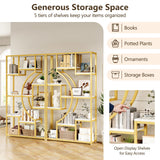 LGHM White and Gold Bookshelf Set of 2 with Metal Frame, 5 Tier Geometric Bookcase, Adjustable Modern Book Shelf with 18 Open Storage Shelves, Display Shelf for Living Room, Office, Bedroom LGHM