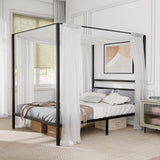 SUPER DEAL Metal Canopy Bed Frame Queen Size Four Poster Bedframe with Built-in Headboard 14 Inch Platform Mattress Foundation Sturdy Slatted Structure No Box Spring Needed Easy Assembly, Black SUPER DEAL