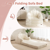 MAXYOYO Folding Sofa Bed, 2 in 1 Convertible Sofa to Lounger Comfy Single Bean Bag Chair for Adults, Floor Sleeper Couch with Handle, Faux Fur Couch Bed for Living Room Bedroom, Beige MAXYOYO