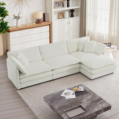 mikibama Modular Sectional Sofa, 111.5" L Shaped Couch Set for Living Room, 3-Seater Comfy Cloud Couches with Movable Ottoman, DIY Combination, Chenille, Beige
