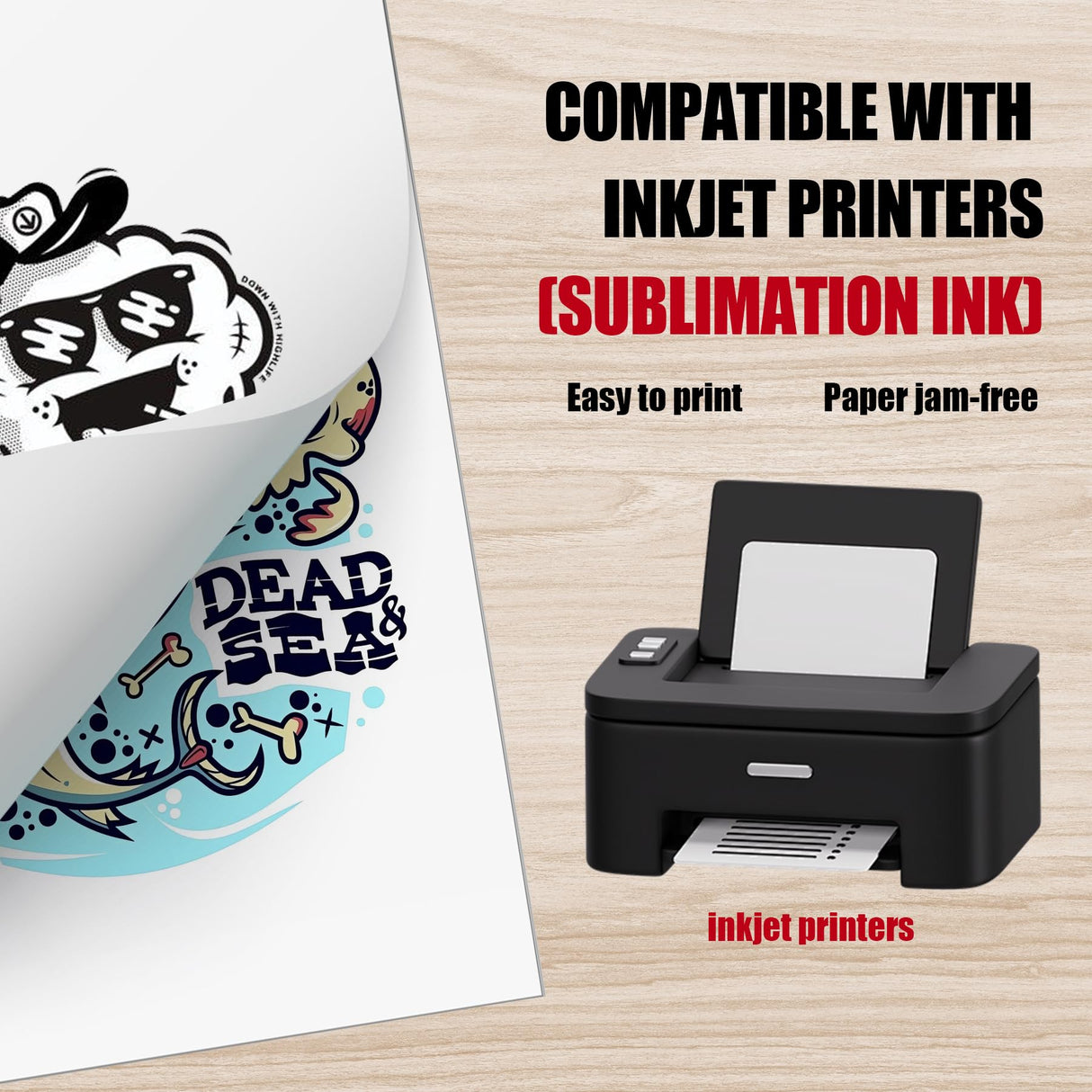 Sublimation Paper 8.5x11 Inch, 50 Sheets, Compatible with Sublimation Printer Sublimation Ink, Ideal Transfer Paper for T-Shirts, Mugs & Various DIY Projects POBBE