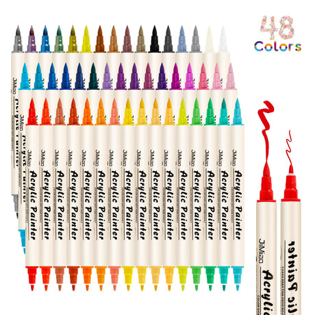 FUMILE 48 Colors Dual Tip Acrylic Paint Pens,Paint Markers With Extra Fine Tip and Brush Tip for Pumpkin，Wood, Rock, Glass, Ceramic, Canvas, Paper.Paint Markers for DIY Craft,Halloween and Christmas FUMILE