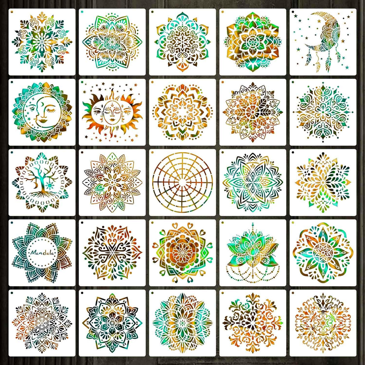 6 Inch Reusable Stencils for Painting on Wood, Canvas, Wall - 25 Piece Mandala Dot Stencil DIY Craft Template for Rock, Furniture, Home Decor eageus
