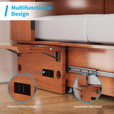 Mjkone Queen Murphy Bed Cabinet with Tri-Folding Mattress, Distressed Wooden 63" W Cabinets Wall Chest Beds with Built-in Charging Station & Storage Drawer for Office Guest Bedroom Living Room, Cherry Mjkone