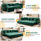 89" Velvet Pull Out Couch Bed - 3-in-1 Convertible Sleeper Sofa with Ottoman, Button Tufted Chesterfield Sofa, King Size Pull Out Sofa Bed, Space Saving for Small Spaces Apartments, Living Room,Green Justdwells