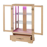 Lighted Glass Curio Display Cabinet with Adjustable Shelves - 2 Doors, 1 Drawer, LED Lights, Elegant Light Oak Finish Generic