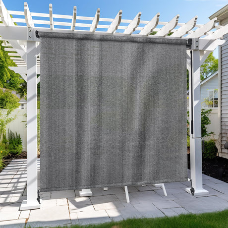 KANAGAWA Outdoor Roller Shade 7'X6' Light Grey Exterior Patio Cordless Roll Up Shade for Pergola, Deck Porch Gazebo, Backyard KANAGAWA