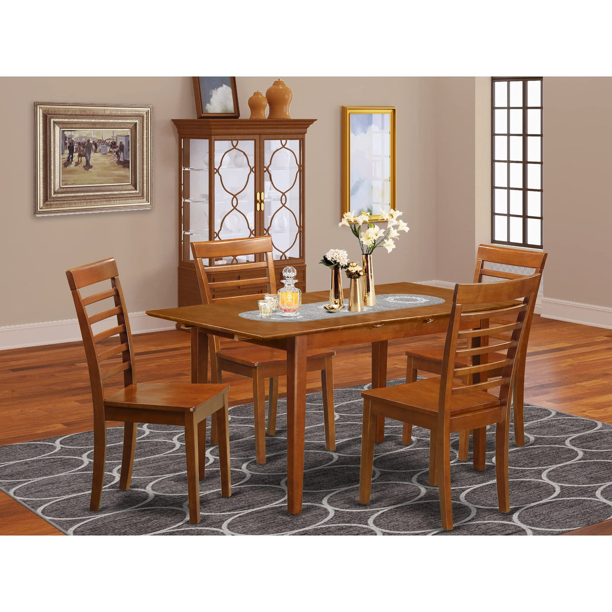 East West Furniture PSML5-SBR-W 5 Piece Dinette Set for 4 Includes a Rectangle Room Table with Butterfly Leaf and 4 Kitchen Dining Chairs, 32x60 Inch East West Furniture