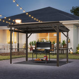 Domi 6.5x12FT Hardtop Grill Gazebo, Outdoor BBQ Gazebo with 2 Side Shelves, Sloping Steel Roof for Permanent Sun Shade with Ceiling Hooks for Patio Deck Yard Garden (Brown) domi outdoor living