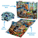Cat Gardening Cabin Puzzle for Adults 1000 Pieces, Flower Plant Jigsaw Puzzle, Cute Kitten Garden Puzzle BBOLDIN