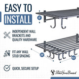 StoreYourBoard 2 Pack Heavy Duty Garage Wall Shelves, 2' x 4' Wall Mount Storage Shelf with Hooks, Hammered Gray Finish, Holds 200 lbs Each StoreYourBoard