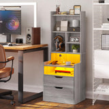 BTHFST Grey Tall Nightstand Set of 2 with LED Lights and Charging Station BTHFST