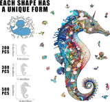 MYS Aurora Wooden Jigsaw Puzzles, Unicorn Seahorse Wood Puzzle 200 Pieces, Unique Shaped Wooden Puzzles for Adults and Kids, Family Game 8.5 x 13.4 Inches Mys Aurora
