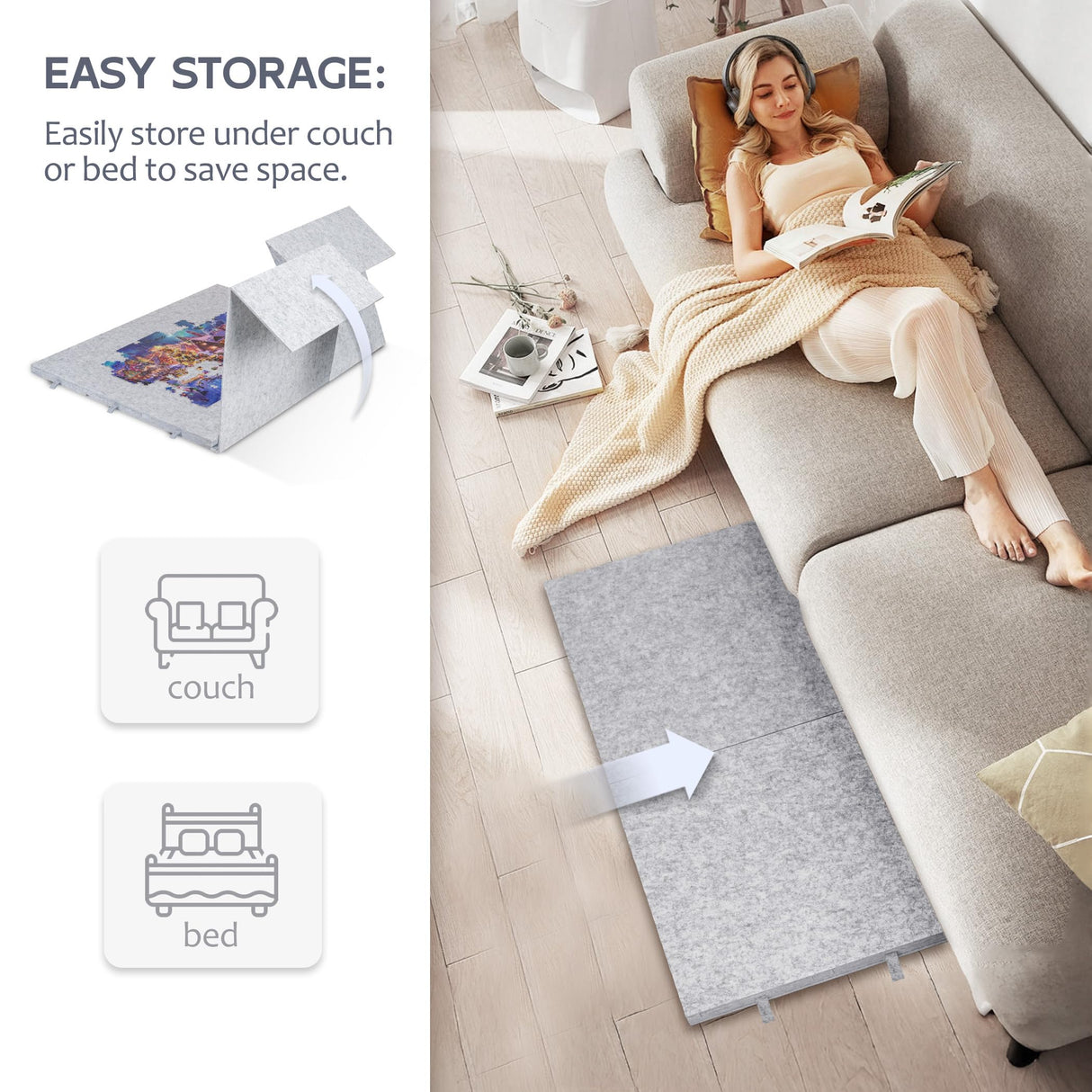 Lavievert 2000 Pieces Portable Jigsaw Puzzle Board with 6 Drawers & Trays, Tilting Puzzle Table with 2-in-1 Puzzle Stand & Cover, Lightweight Puzzle Storage Saver with Puzzle Easel- Light Gray LAVIEVERT