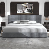 Allewie Upholstered King Size Platform Bed Frame with 4 Storage Drawers and Headboard, Square Stitched Button Tufted, Mattress Foundation with Wooden Slats Support, No Box Spring Needed, Light Grey Allewie