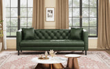 81" Mid-Century Modern Leather Sofa for Living Room, Chesterfield Sofa with Deep Seats and 2 Pillows, 3 Seater Couch with Button Tufted, Leather Couch for Apartment, Office, Green IDEALHOUSE