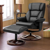 HOMHUM Swivel Recliner Chair with Ottoman, Adjustable Faux Leather Chair, Reclining Chair with Solid Wood Base, Lazy Chair with Footrest for Living Room & Bedroom, Black HOMHUM