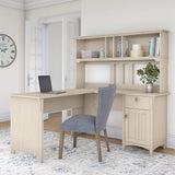 Bush Furniture Salinas L Shaped Desk with Hutch in Antique White | Corner Table with Drawers and Storage for Home Office Bush Business Furniture