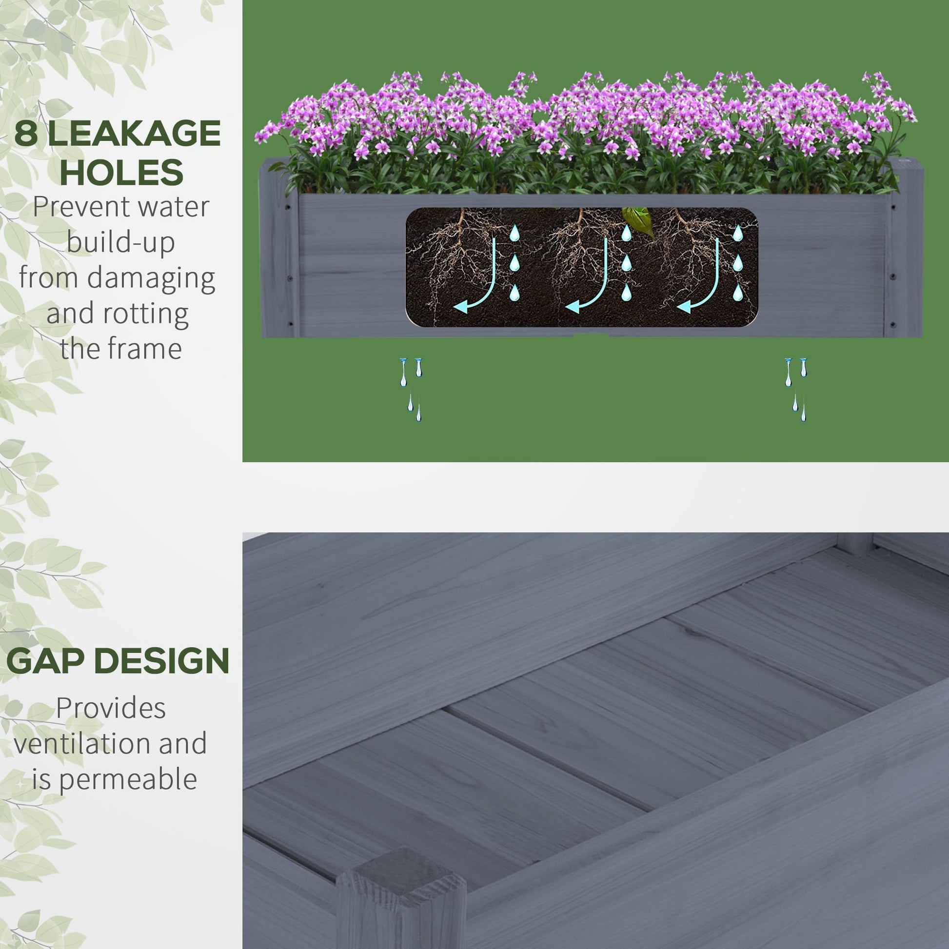 Outsunny 34"x34"x28" Raised Garden Bed, 2-Tier Elevated Wood Planter Box for Backyard, Patio to Grow Vegetables, Herbs, and Flowers, Gray - WoodArtSupply