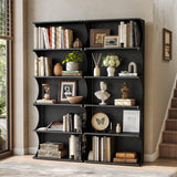 LITTLE TREE 5-Tier Bookcase, 70.8" Tall Open Bookshelf with Unique Curved-Edge Design, Modern Display & Storage Rack, Floor Standing Shelves for Home Office, Living Room, Bedroom, Studies, Black LITTLE TREE