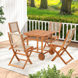 JFHID 5 Piece Outdoor Patio Dining Set, Acacia Wood Outdoor Table and Chairs with Wheels, Farmhouse Style Portable Dining Set for Backyard, Deck & Poolside JFHID