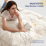 MAXYOYO 6" Futon Mattress Queen Size, Velvet Thick Futons Sofa Couch Bed, Versatile Floor Mattress for Adults, Shredded Foam Filling (Frame Not Included), Beige MAXYOYO