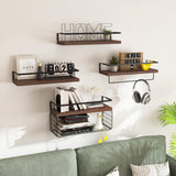 LUDORU Wood Floating Shelves Wall Mounted - 4+1 Tier Rustic Bathroom Wall Shelves Over Toilet with Wire Storage Basket and Towel Bar, Set of 4 Farmhouse Floating Shelf for Bathroom, Kitchen, Bedroom. LUDORU