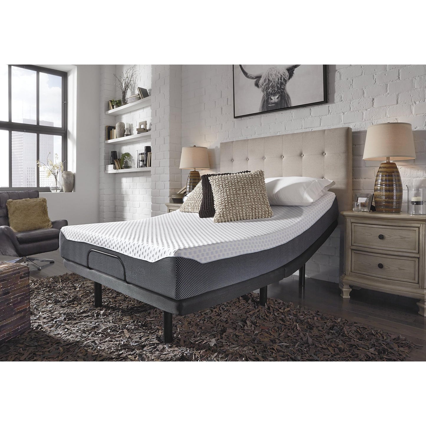 Signature Design by Ashley California King Size Chime Elite 10 Inch Plush Green Tea & Charcoal Gel Memory Foam Mattress with Micro Cool Cover