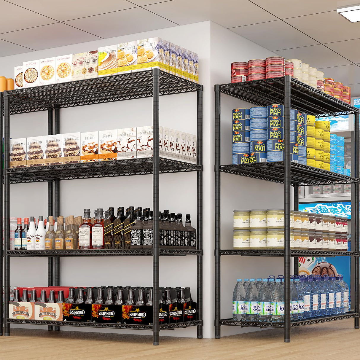 2500LBS Metal Storage Shelves 55"W Wire Shelving Unit with Wheels 4-Tier Wire Shelving Rack Commercial Adjustable Garage Shelving Heavy Duty Storage Rack for Pantry, Kitchen (4-Tier, 55''x24''x76") RenwDong