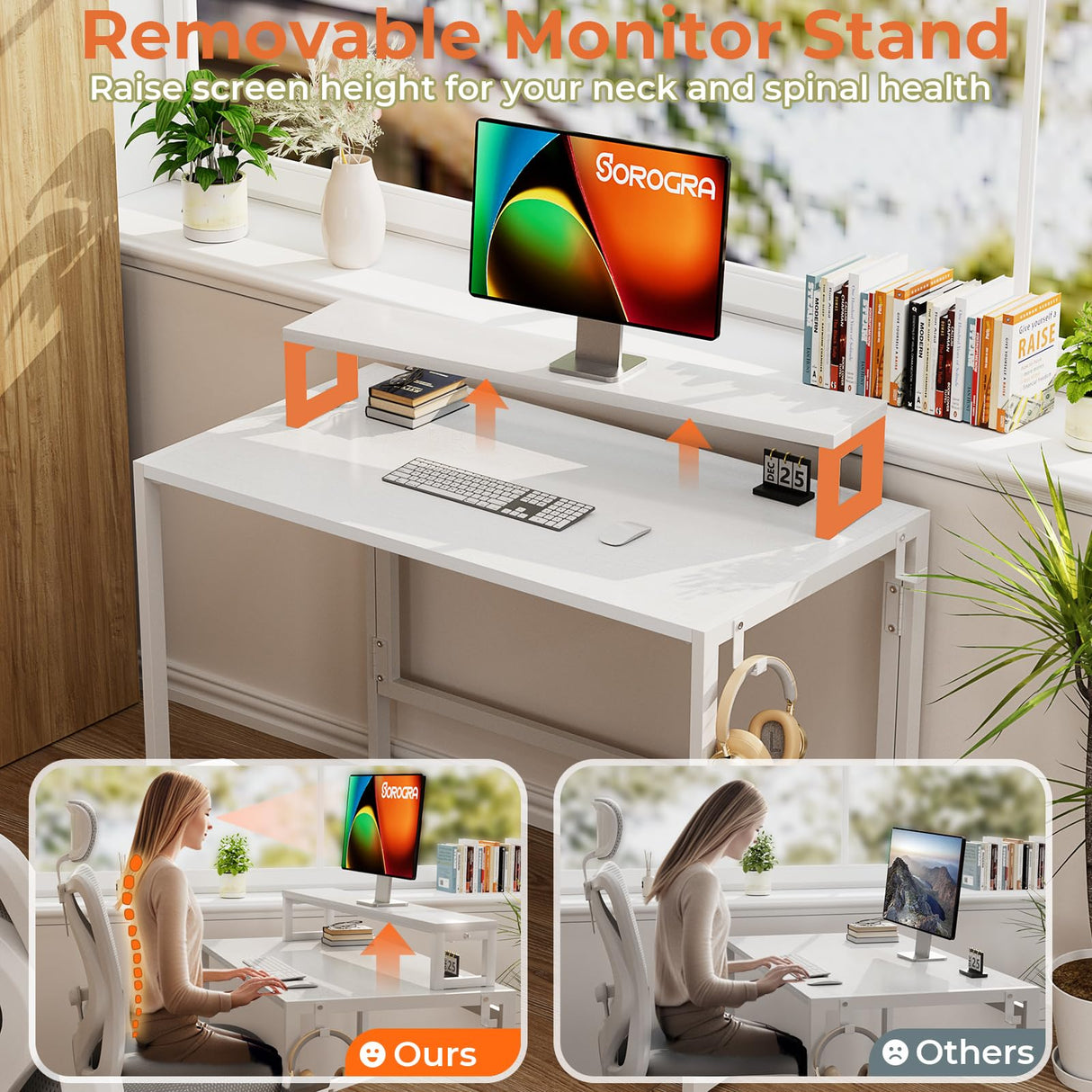 SOROGRA Small Folding Desk 31.5 inch for Small Spaces Foldable Desk with Monitor Shelf, Computer Gaming Table with Led Lights for Home Office Bedroom, Easy Assembly, White SOROGRA