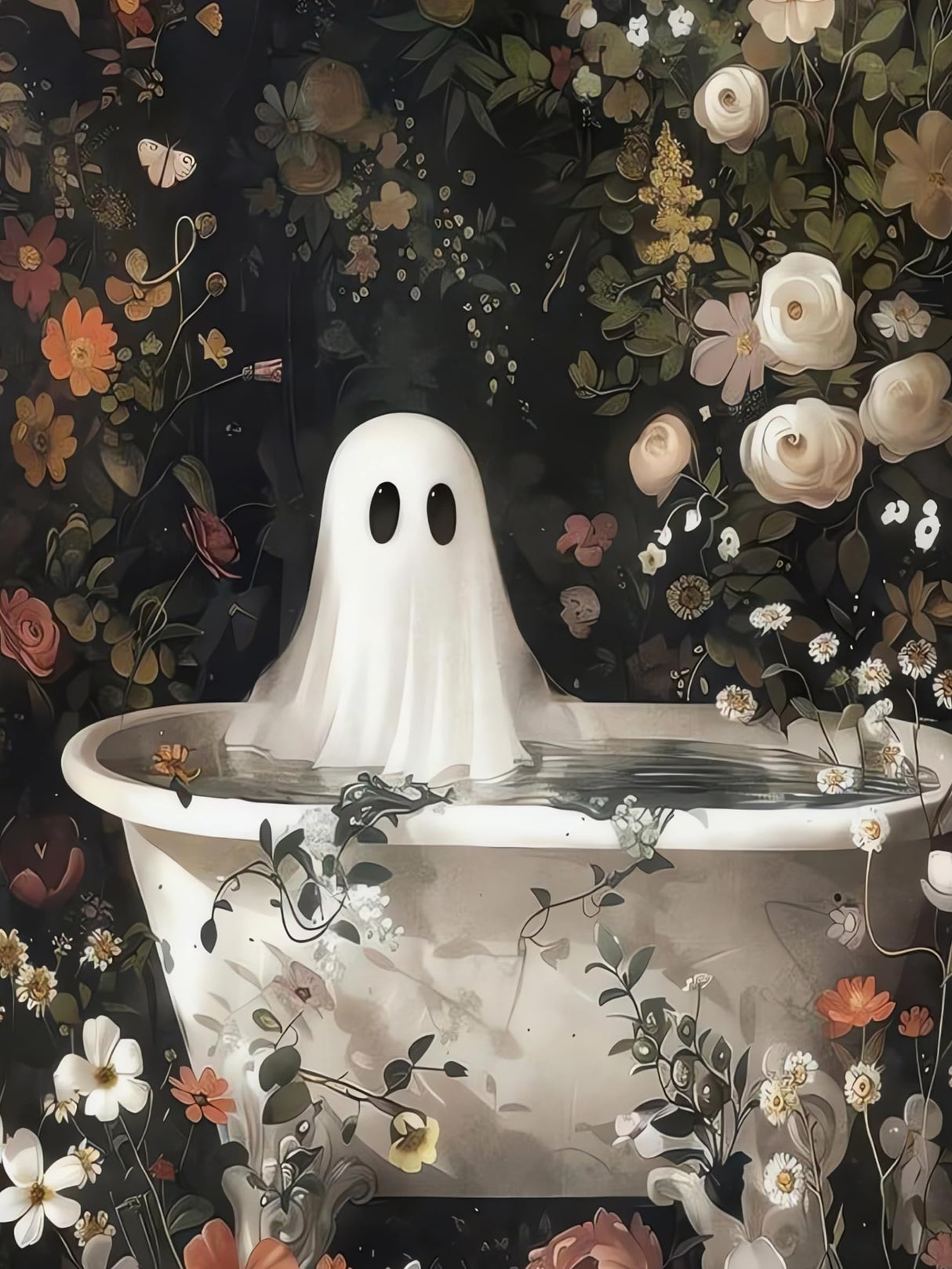 GOUOYANA Halloween Diamond Art Kits for Adults,5D Diamond Art of Ghosts Bathing in The Flower Forest,DIY Full Drill Diamond Painting Gem Art and Crafts,Home Wall Decor (12x16 Inch) GOUOYANA