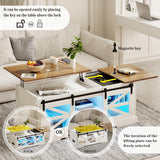 Lift Top Coffee Table with Gun Cabinet, 2 Sliding Barn Doors-Large Storage and 3 Color LED Lights fit Modern Rectangular Rustic Living Room Center Table(White) HWB