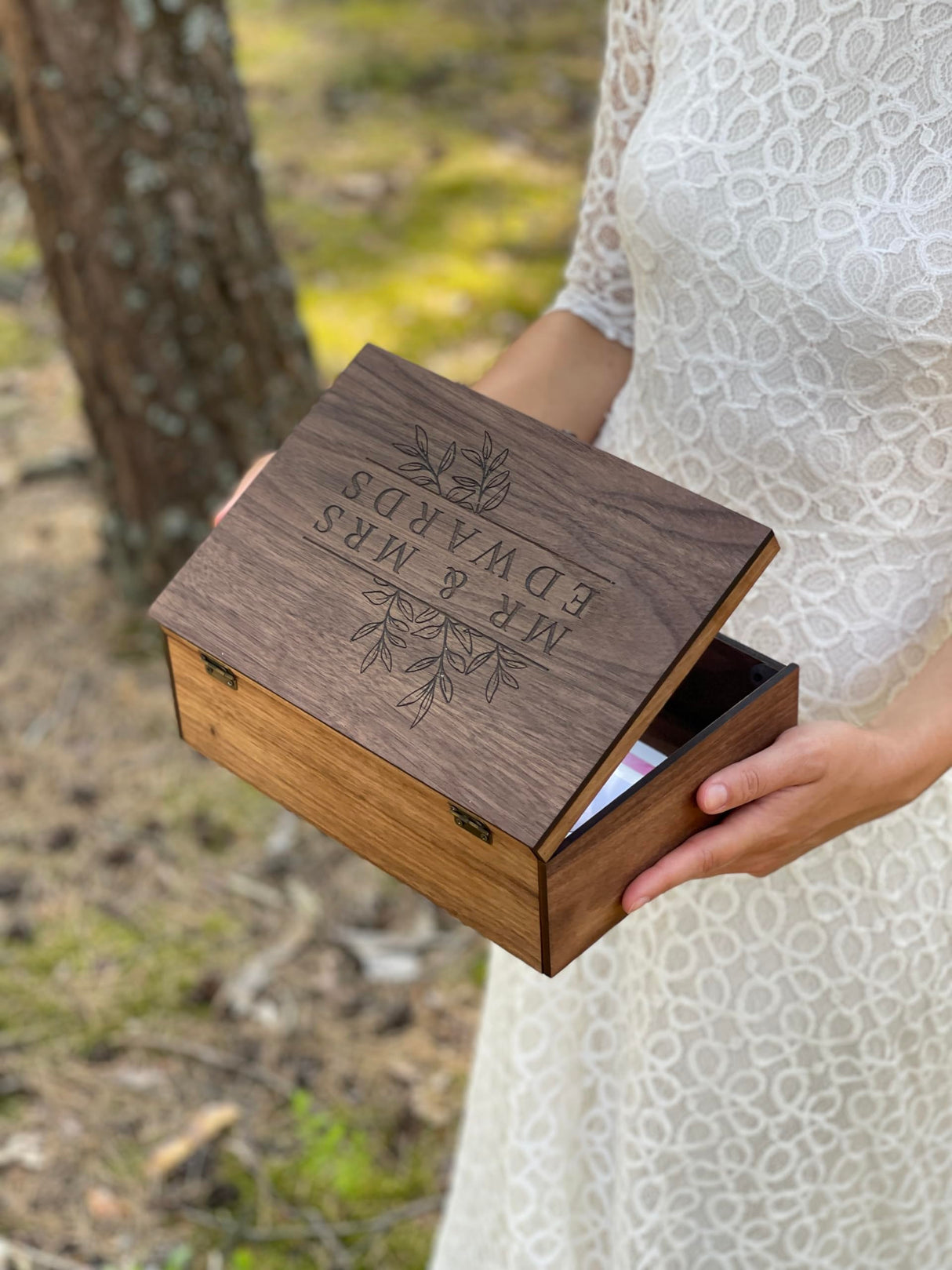 Custom Personalized Wooden Keepsake box - Wedding Card box, Anniversary, Engagement Gift for Couple, Bride, Groom, Wood Memory gift box (Walnut) InsideDecor.Shop