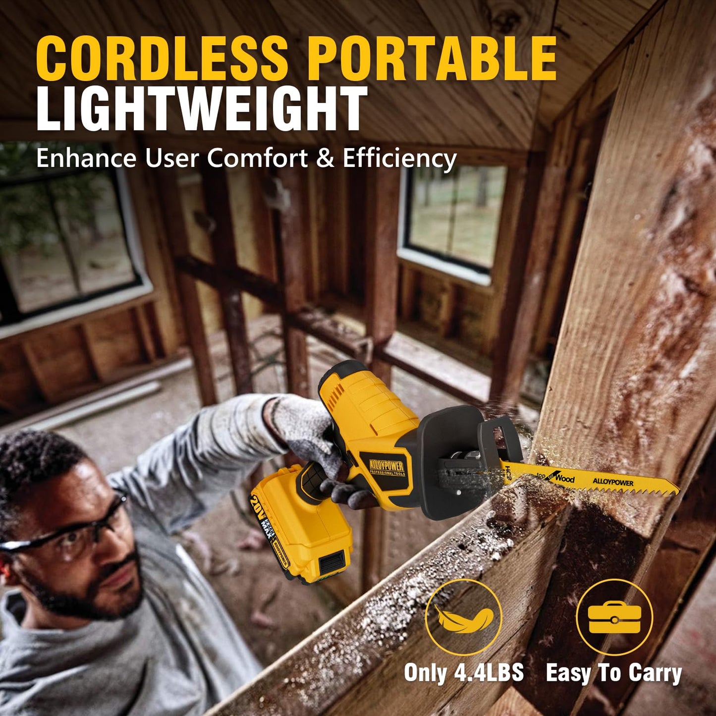 ALLOY POWER 20V Cordless Reciprocating Saw, 0-3500 SPM, with 2 Packs Batteries, Tool-free Blade Change, LED Light Power Reciprocating Saws, 6 Saw Blades Kit for Wood/Metal/PVC Cutting Include - WoodArtSupply