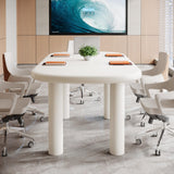 Tribesigns Conference Table, 63 Inches Modern Meeting Seminar Table for 6 People, Cream White Oval Training Table Boardroom Desk for Conference Room Tribesigns