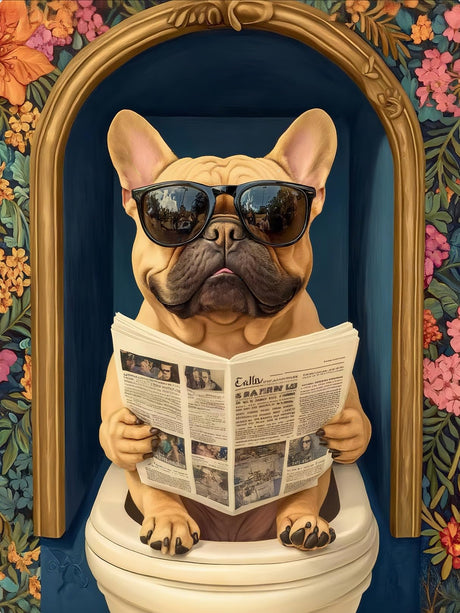 Dog Diamond Art Kits for Adults Animal 5D Diamond Painting Kit for Beginners DIY Crafts for Adults Full Drill Round Diamond Dots Gem Art Dog Bathroom Wall Art French Bulldog Decor Gift 12x16 Inch PINFFSHU