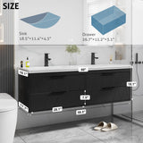 eclife 60" Bathroom Vanities Cabinet with Sink Combo, Wall Mounted Floating Cabinet W/Decor Line, Soft-Close System, 4 Extra Big Drawers, Matte Black Faucet, Black eclife
