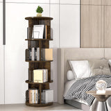 VECELO Rotating Bookshelf Tower, 360°Revolving Bookcase, Round Book Shelf Rotating, Stackable Storage Display Rack Floor Standing, Ideal for Home Office, Brown VECELO
