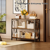 Homeiju Entry Table 40" Width, 3-Tier Entryway Table with Storage, Industrial Sofa Table with Open Shelves, Foyer Tables for Entryway, Hallway, Kitchen, Living Room and Bedroom, Rustic Brown Homeiju