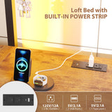 Dnxao Loft Bed with L-Shaped Desk Full Size,Full Size Bed Frame with 5 Storage Drawers, Bunk Bed with Desk,1 Bedside Organizer,LED Lights & Charging Station,Safety Guardrail,Noise Free,Rustic Brown Dnxao