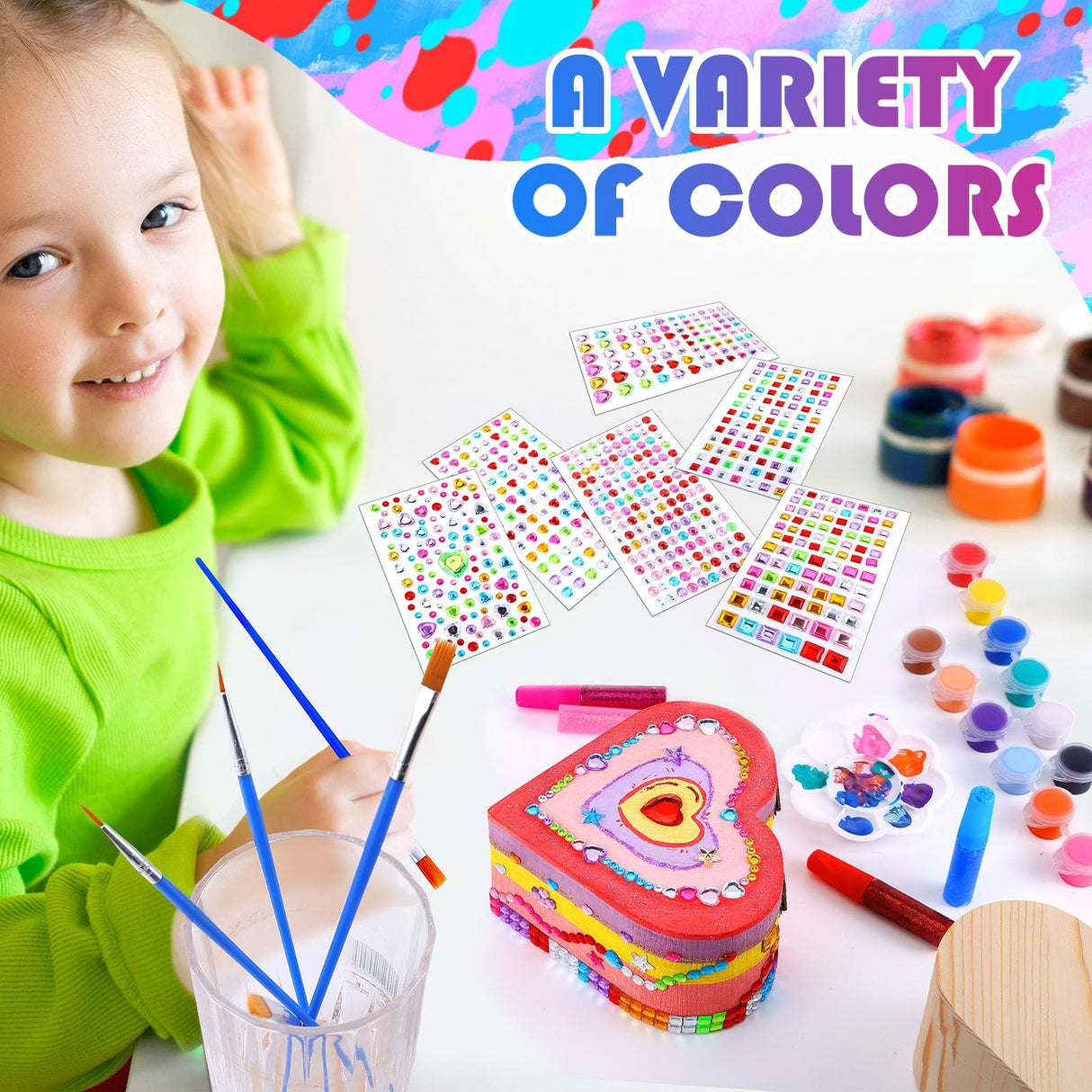 2 Pack Paint Your Own Wooden Jewelry Box DIY Crafts Kits Treasure Box Craft Kit Arts and Crafts for Kids Ages 3-12 Creative Activity Toys Birthday Gifts Valentines Mother's Day Party Favors (Heart) Czlotyh