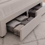 HITHOS King Velvet LED Bed Frame with Wingback Headboard & 2 Storage Drawers in Beige HITHOS