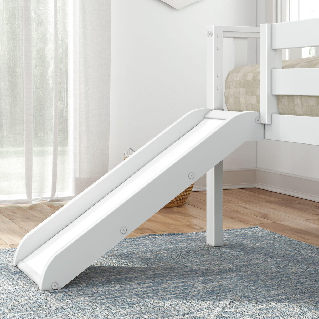 Max & Lily Twin Ultra Low Loft Bed with Slide and Climbing Ladder, Solid Wood Bed for Kids, Space Saving Design for Small Rooms, Twin Size Loft Bed with 14 Inch Guardrails, Anti Slip Steps, White Max & Lily
