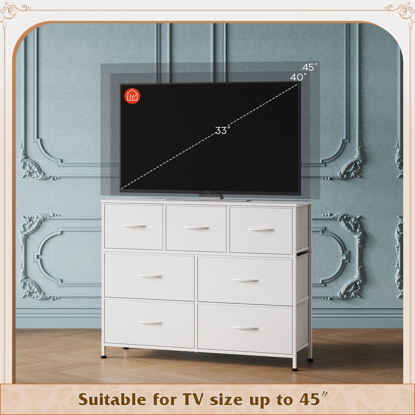 WLIVE Dresser with 7 Drawers, Dressers for Bedroom, Fabric Storage Tower, Hallway, Entryway, Closets, Sturdy Steel Frame, Wood Top, Easy Pull Handle, White - WoodArtSupply