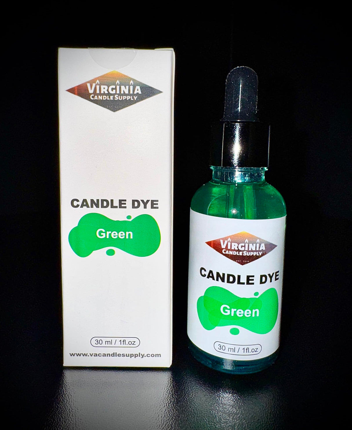 Green Liquid Candle Dye Concentrated (1 oz Bottle with Dropper) Soy Candle, Paraffin Wax, Gel Wax, Natural Wax Blends, for Candles, Wax Melts, Snap Bars Virginia Candle Supply